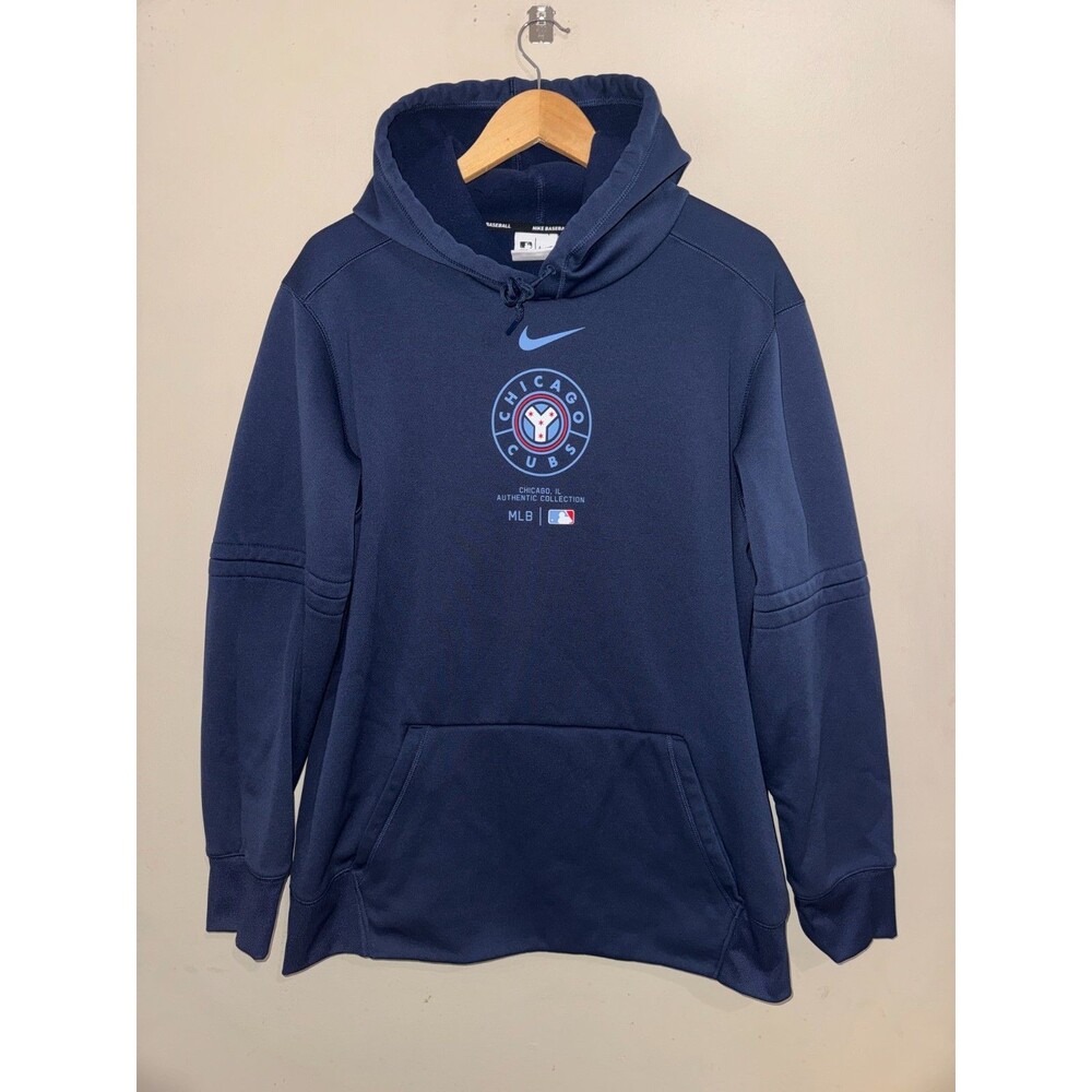 Mens XL Nike MLB Chicago Cubs Baseball Team Issued Therma-FIT Hoodie Blue